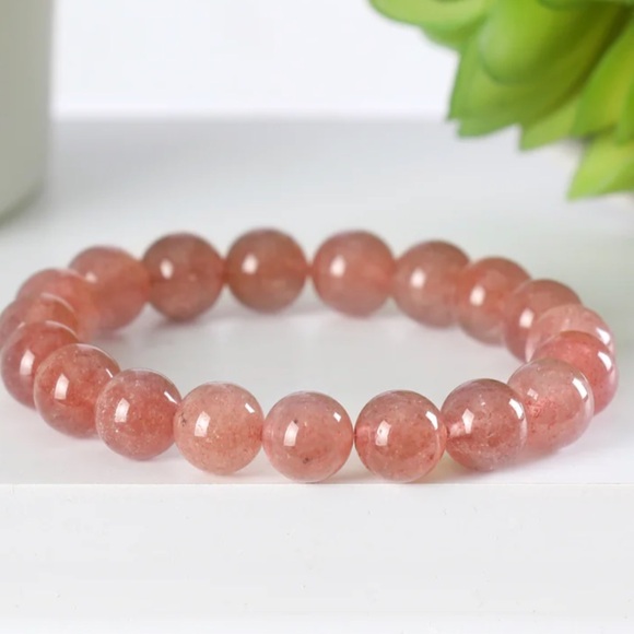 Authentic Strawberry Quartz 10mm Beaded Stretchy Bracelet by Bombshell Beads - Picture 3 of 3